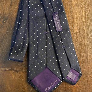 Ralph Lauren Purple Label Tie - Navy with White Micro Dot Pattern -100% silk